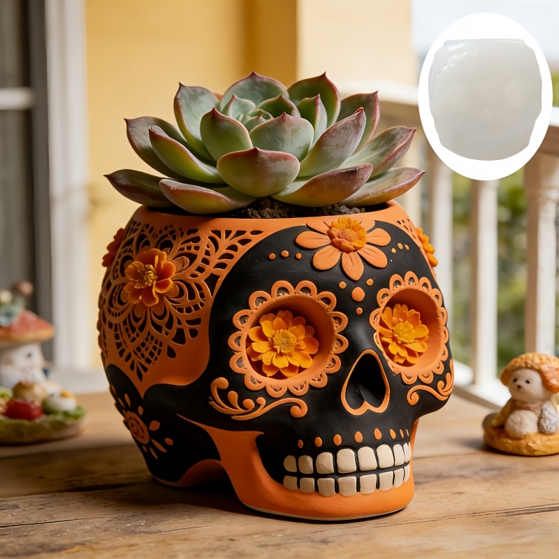 Flower relief skull succulent  - Potsticker Mold recension och pris