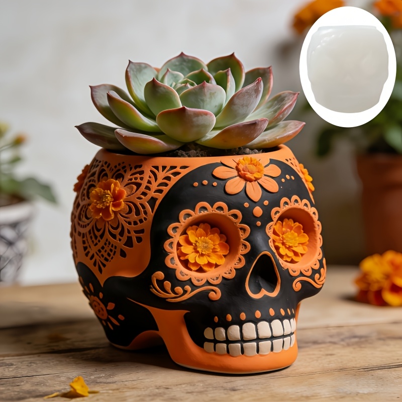 Flower relief skull succulent  - Potsticker Mold recension och pris