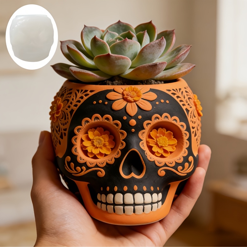 Flower relief skull succulent  - Potsticker Mold recension och pris